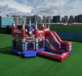 T2-8855 Castello Gonfiabile a Tema Transformers con Scivolo e Piscina