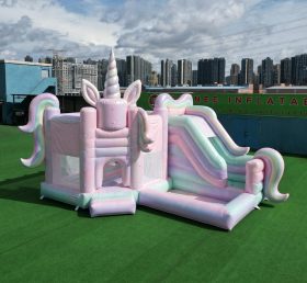 T2-8856 Castello Gonfiabile a Tema Unicorno con Scivolo e Piscina