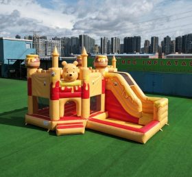 T2-8857 Castello Gonfiabile a Tema Winnie the Pooh con Scivolo e Piscina