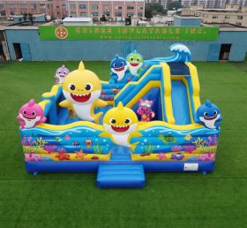 T2-8860 Castello Gonfiabile Tema Baby Shark con Scivolo