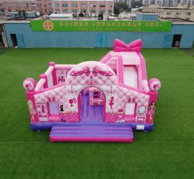 T2-8861 Castello Gonfiabile a Tema Barbie con Scivolo