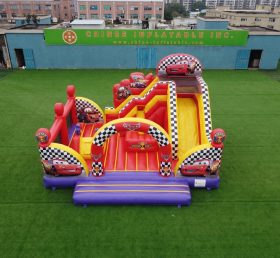 T2-8871 Castello Gonfiabile a Tema Cars con Scivolo