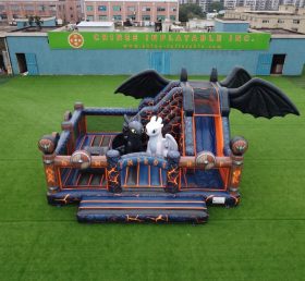 T2-8882 Castello Gonfiabile a Tema Dragon Trainer con Scivolo