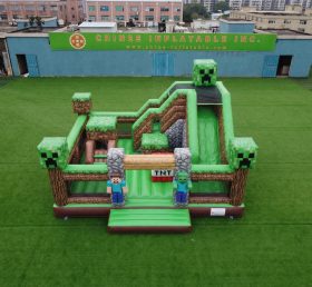 T2-8888 Castello Gonfiabile a Tema Minecraft con Scivolo