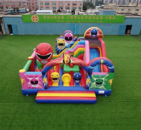 T2-8902 Castello Gonfiabile a Tema Power Rangers con Scivolo