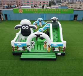 T2-8907 Castello Gonfiabile a Tema Shaun la Pecora con Scivolo