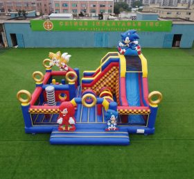 T2-8912 Castello Gonfiabile a Tema Sonic con Scivolo