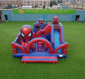 T2-8913 Castello Gonfiabile a Tema Spider-Man con Scivolo