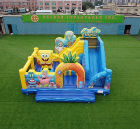 T2-8914 Castello Gonfiabile a Tema SpongeBob con Scivolo