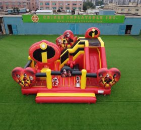 T2-8922 Castello Gonfiabile a Tema Gli Incredibili con Scivolo