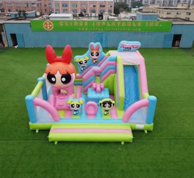 T2-8924 Castello Gonfiabile a Tema Powerpuff Girls con Scivolo