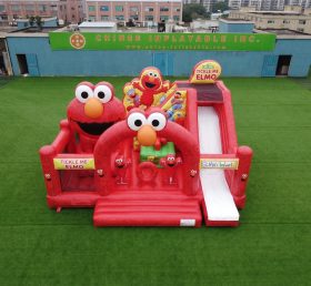 T2-8927 Castello Gonfiabile a Tema Tickle Me Elmo con Scivolo