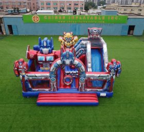 T2-8933 Castello Gonfiabile a Tema Transformers con Scivolo