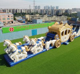 T7-4563 Percorso a Ostacoli Gonfiabile a Tema Carrozza con Cavalli