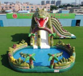 T8-6128 Scivolo d’Acqua Gonfiabile a Tema Coccodrillo