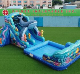 T8-6179 Scivolo d'acqua gonfiabile a tema oceano