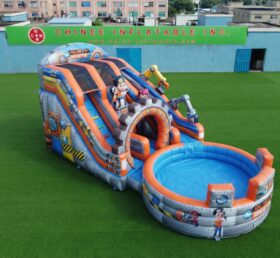 T8-6201 Scivolo d’acqua gonfiabile a tema Rusty Rivets