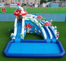 T8-6210 Scivolo d’Acqua Gonfiabile a Tema Puffi