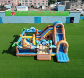 T2-8988 Castello Gonfiabile Combinato a Tema Moana con Scivolo
