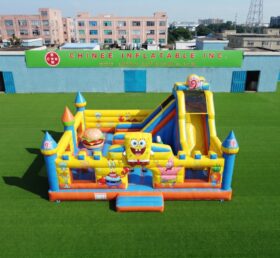 T2-9004 Castello Gonfiabile Combinato a Tema SpongeBob con Scivolo