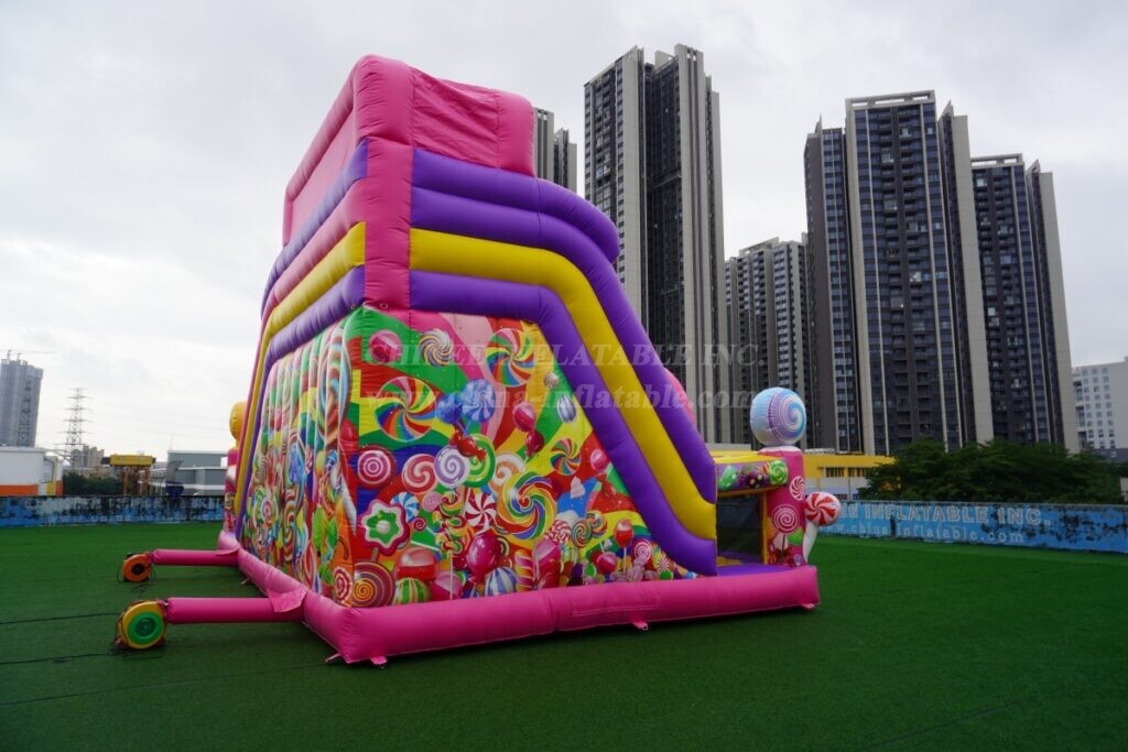 T6-8488B Candy-Themed Inflatable Fun City Slide Combo